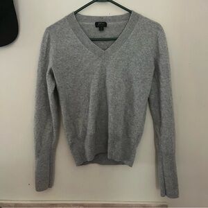 J. Crew 100 % Gray V-Neck Sweater with Ribbed Cuffs